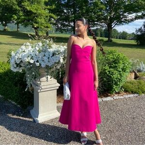 Zara Fuchsia Magenta Midi Bustier Strapless A Line Party Cocktail Dress